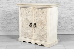 Urban Loft Handmade Solid Mango Wood Carved 2 Door Cabinet Bleached