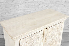 Urban Loft Handmade Solid Mango Wood Carved 2 Door Cabinet Bleached