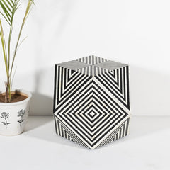 Rajasthan Bone Inlay Geometric Design Stool in Black