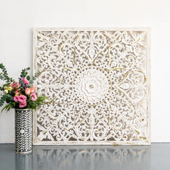 Heritage Heirlooms Solid Mango Wood Decorative Hand Carved Square Wall Panel