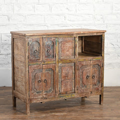 Indian Vintage Hand-Carved Sideboard Rustic Multicolour