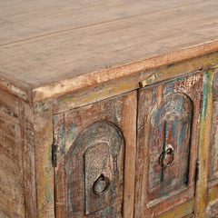 Indian Vintage Hand-Carved Sideboard Rustic Multicolour