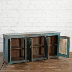 Reclaimed Timber 4 Door Sideboard Rustic Blue