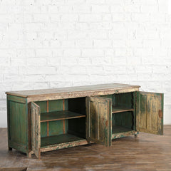 Reclaimed Timber 4 Door Sideboard Rustic Green