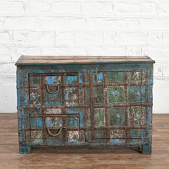 Hand Carved Indian Unique Colourful Antique Old Door Wooden Rustic Sideboard