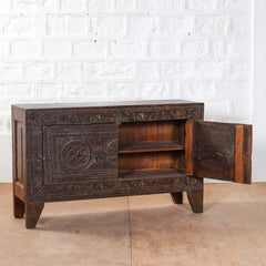 Indian Hand Carved Vintage Teak Wood Sideboard