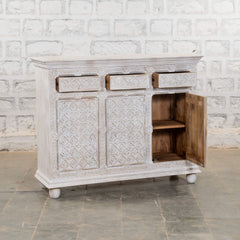 Indian Hand Carved Mango Wood 3 Door & 3 Drawers Sideboard