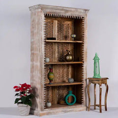 Rajasthan Handmade Indian Furniture Wooden Carved Spindle Bookshelf