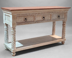 Carved Console Table / Entryway Table / Hallway Table with Storage 3 drawers and honey brown top