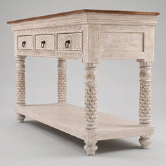 Carved Console Table / Entryway Table / Hallway Table with Storage 3 drawers and honey brown top