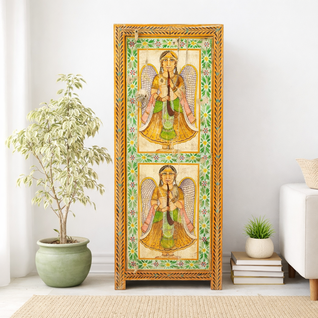 Indian Furniture Hand Painted Solid Wood Cabinet 60X40X150 Cm