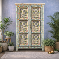 Indian Hand Painted Cabinet Wardrobe 90X40X150 cm