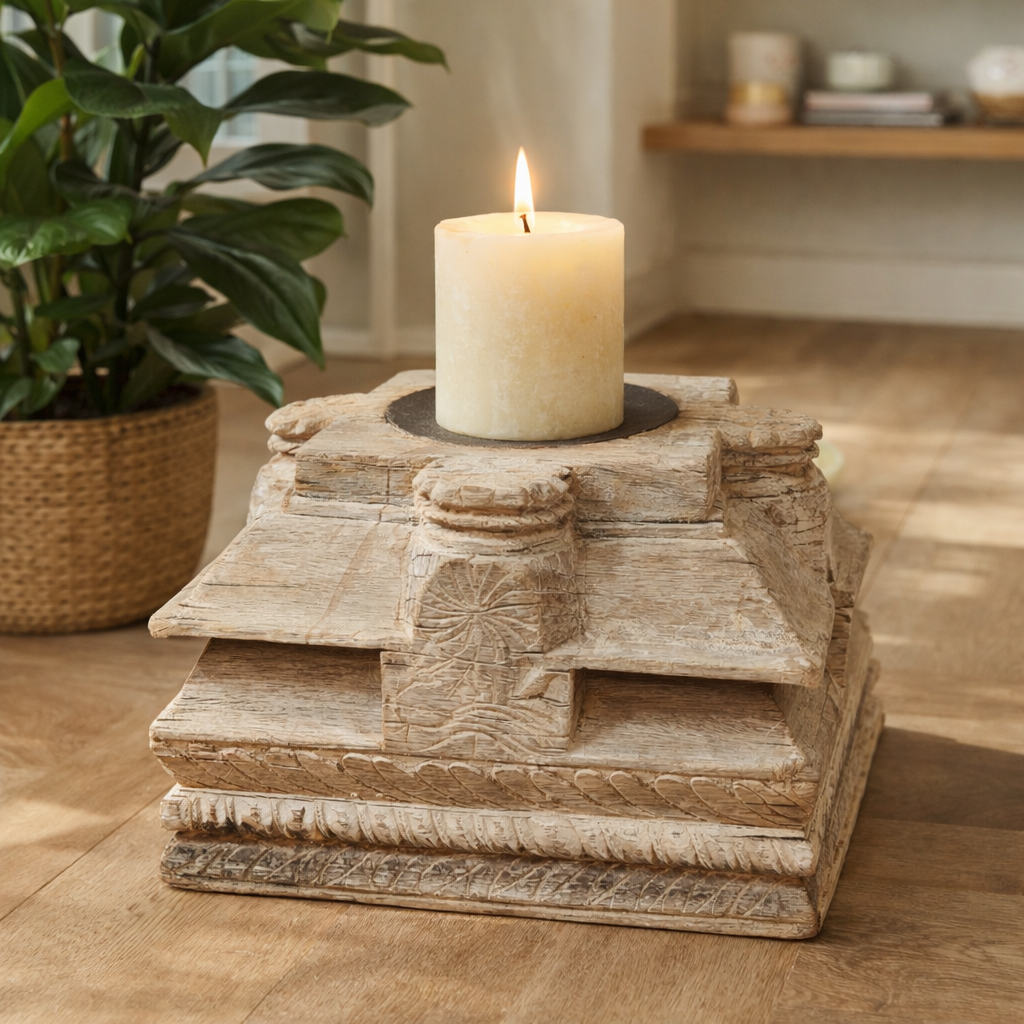 Antique Hand Carved Candle Holder Stand 25X25X21 cm