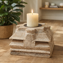 Antique Hand Carved Candle Holder Stand 25X25X21 cm