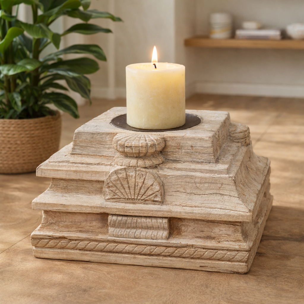 Antique Hand Carved Candle Holder Stand 23X23X17 cm