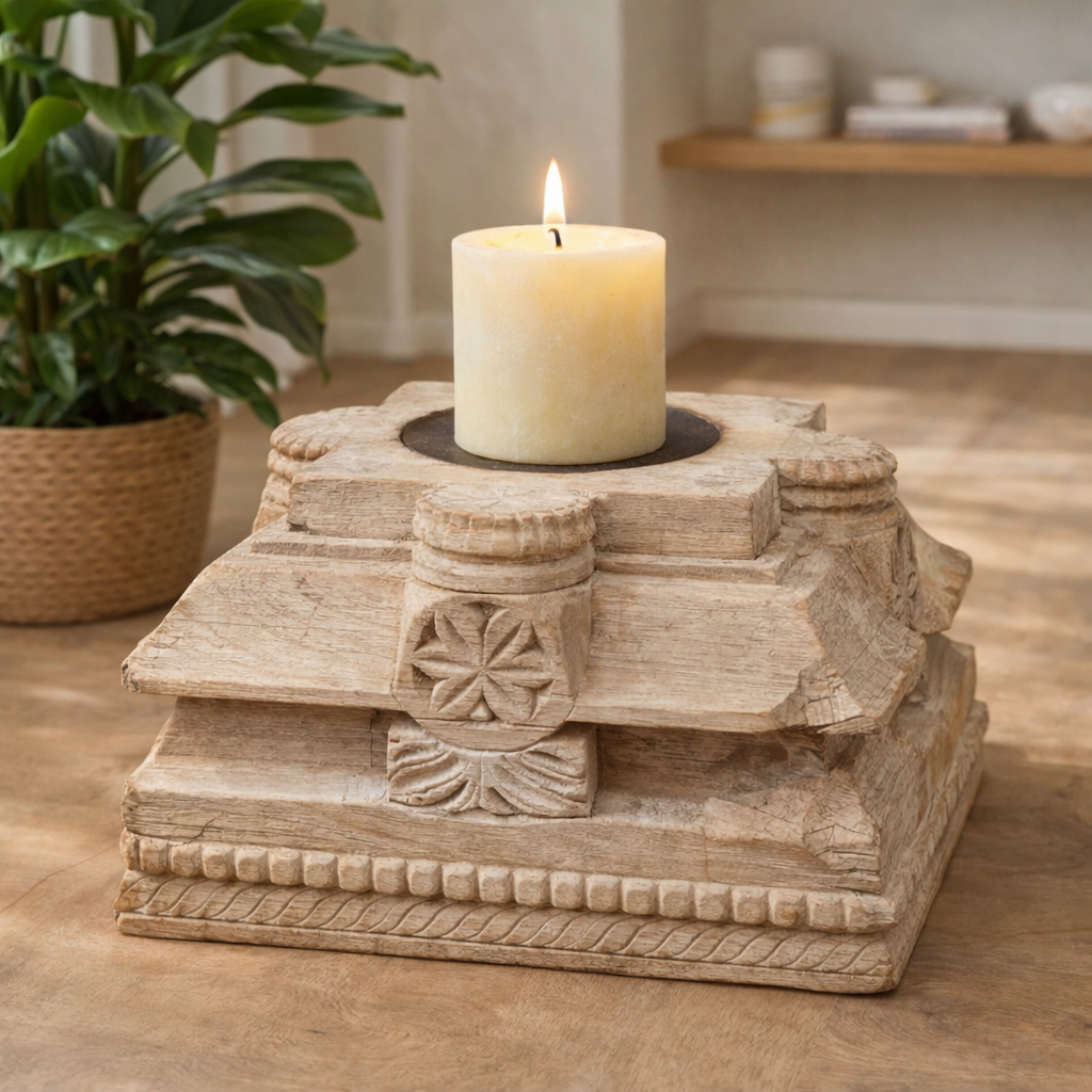 Antique Hand Carved Candle Holder Stand 25X25X21 cm
