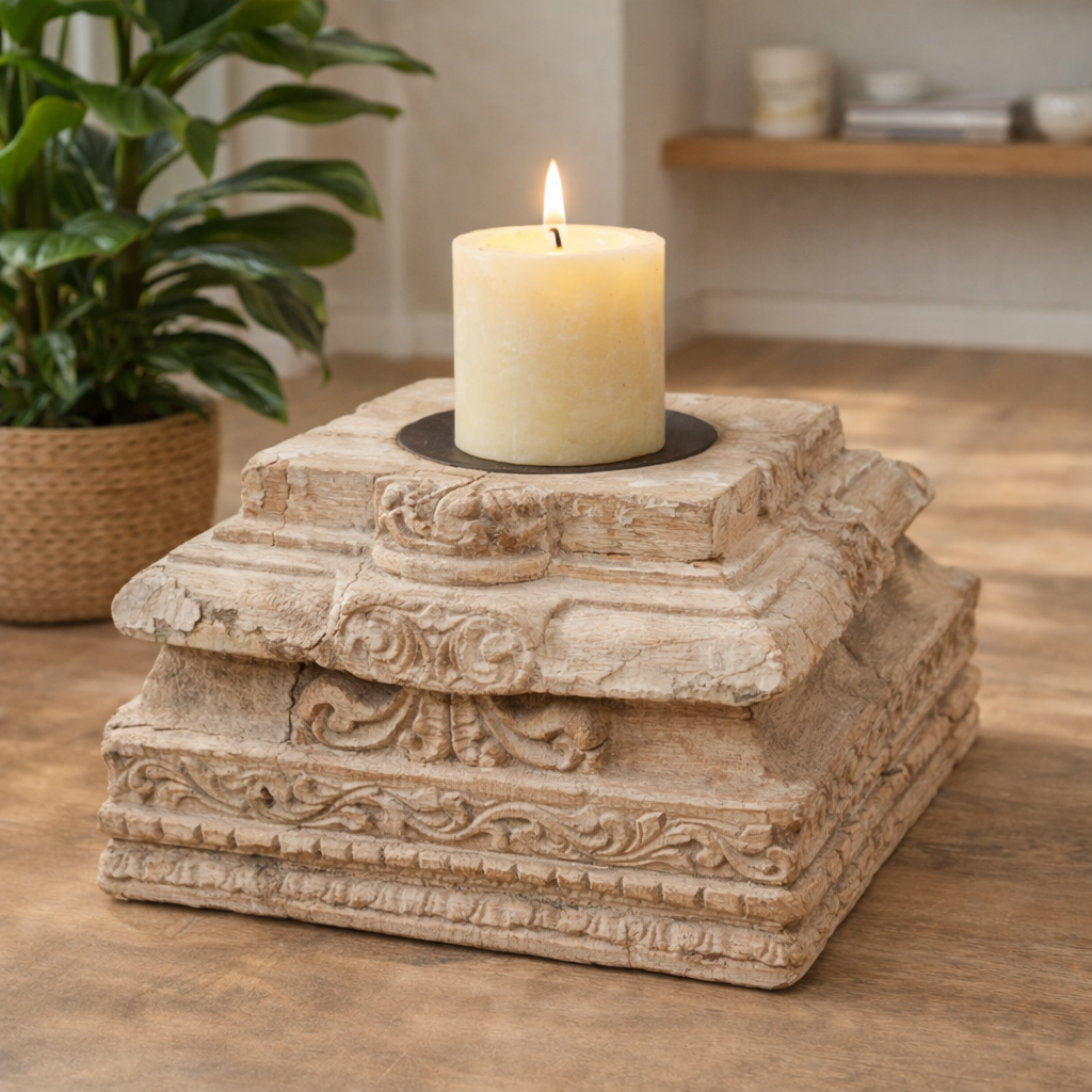 Antique Hand Carved Candle Holder Stand 25X25X20 cm