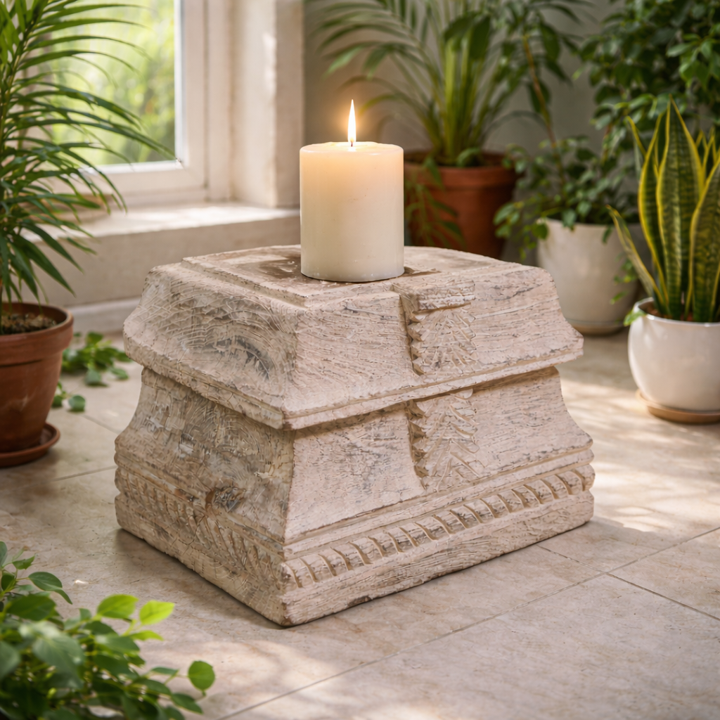 Antique Hand Carved Candle Holder Stand 26X20X23 cm