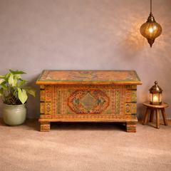 Indian Furniture Hand Painted Solid Wood Blanket Box 80X40X45 cm