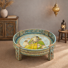 Hand Painted Solid Wood Chakki Grinder Coffee Table 70X70X25 cm