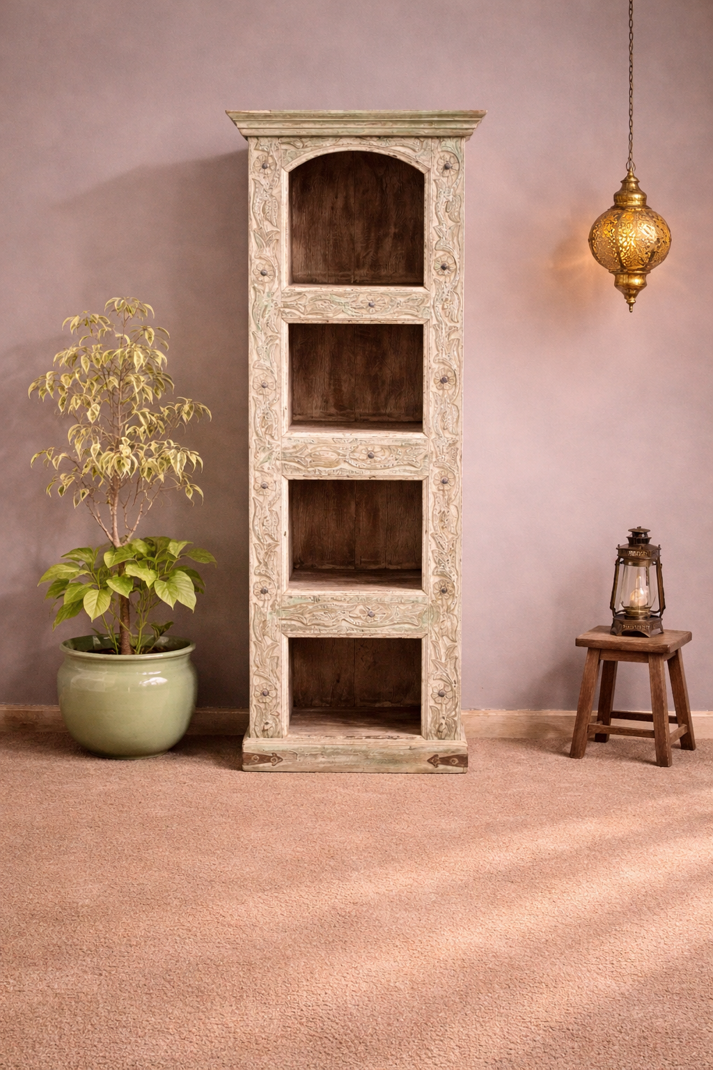 Indian Hand Carved Solid Wood Bookshelf 58X40X175 Cm