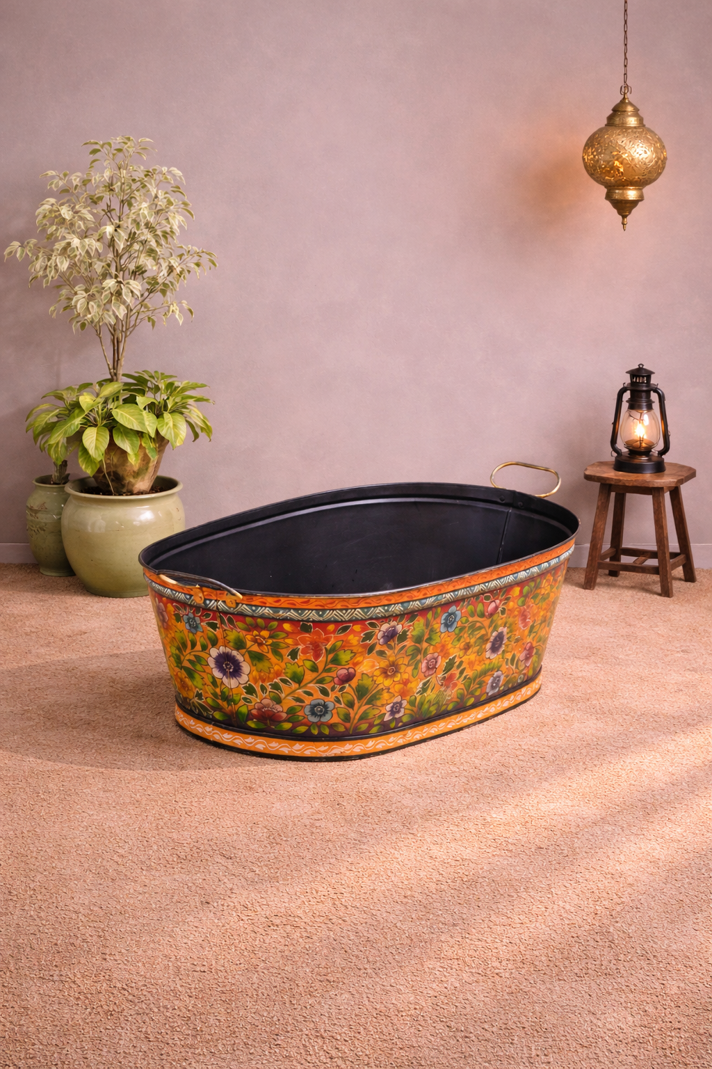 Antique Hand Painted on Metal Beverage Beer Party Tub 60X40X30 cm