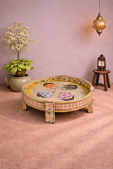 Hand Painted Solid Wood Chakki Grinder Coffee Table 70X70X25 cm