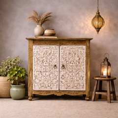 Indian Furniture Hand Carved Solid Wood Cabinet 90X40X90 Cm