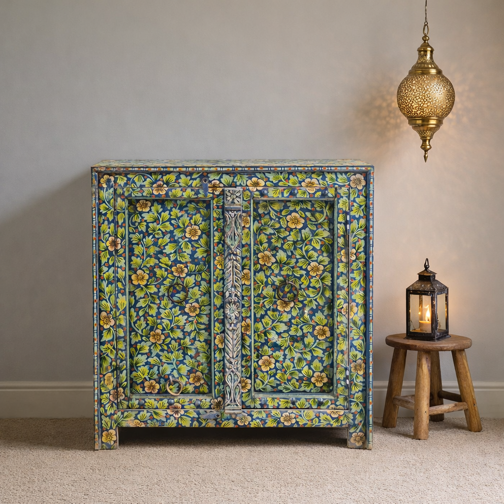 Indian Furniture Hand Painted Solid Wood Cabinet 90X43X98 Cm
