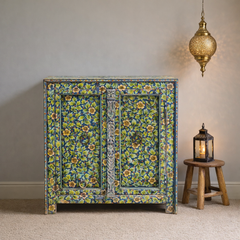 Indian Furniture Hand Painted Solid Wood Cabinet 90X43X98 Cm
