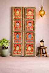 Indian Hand Painted Solid Wooden Door Panel Multicolour 86x5x180 cm