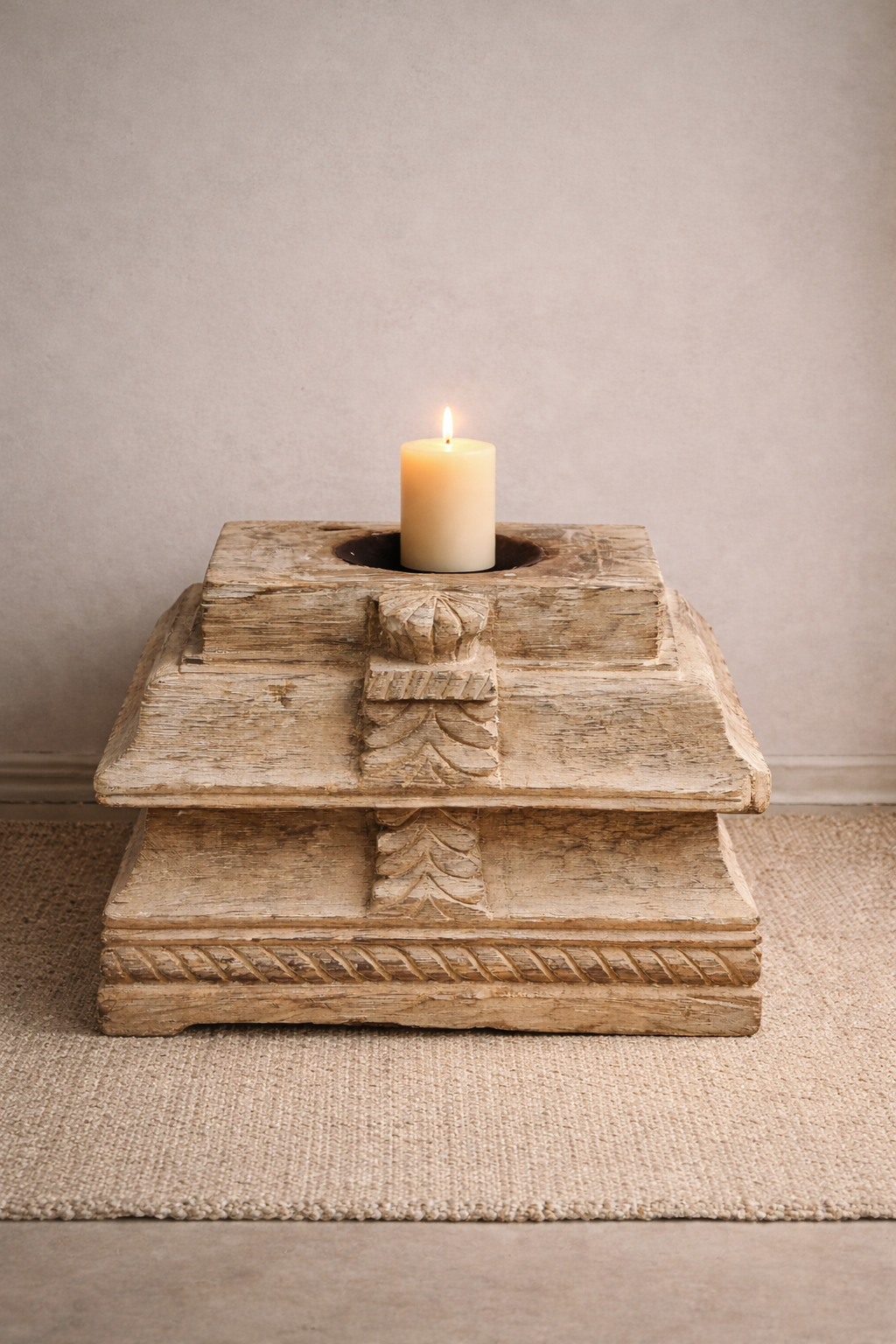 Antique Hand Carved Candle Holder Stand 30X19X23 cm