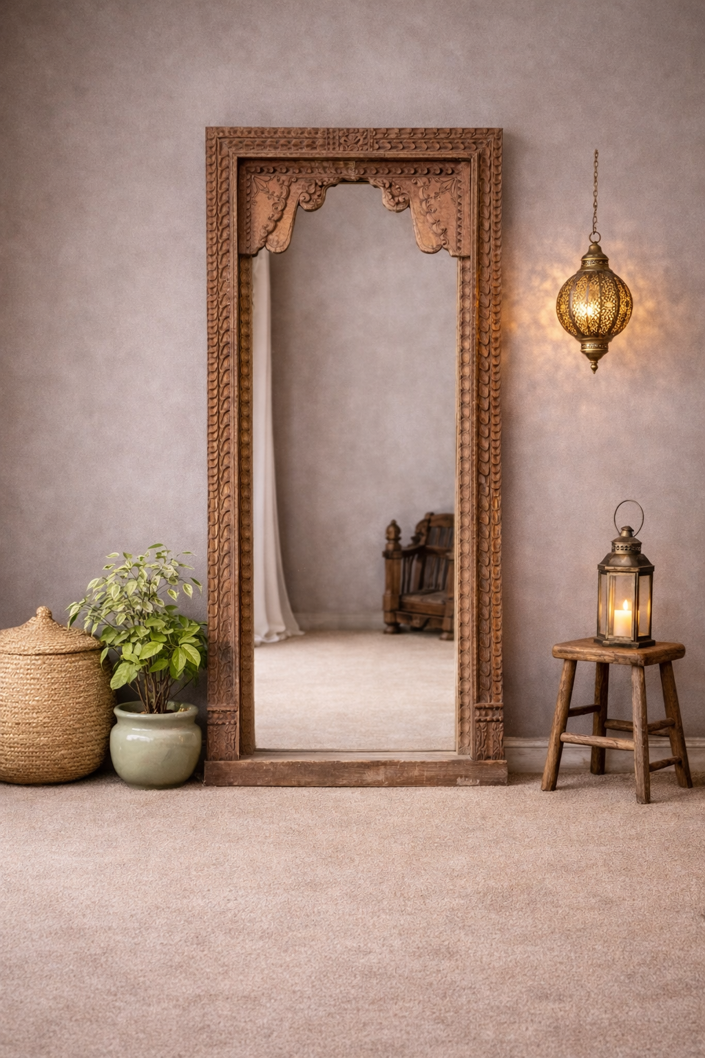 Hand Carved Solid Wooden Mirror Frame 84X9X168 cm