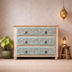 Hand Carved Solid Wood Chest of Drawer 114X45X90 cm