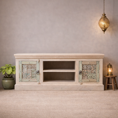 Indian Hand Carved Solid Hard Wood TV Unit 150X45X65 cm