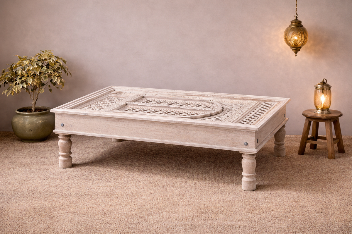 Hand Carved Vintage Door Style Solid Wood Coffee Table 129x73x45 Cm