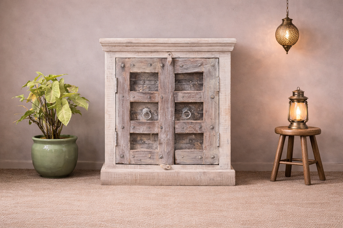 Indian Vintage Hand Carved Solid Wood Cabinet 67X31X81 Cm