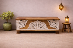 Indian Furniture Hand Carved Solid Wood Blanket Box 117X40X45 cm