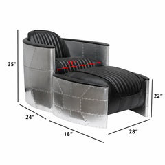 Aviator Chaise Lounge Chair with Ottoman | Industrial Hand-Riveted Aluminum Executive Armchair | Spitfire Chaise Lounge For Living Room