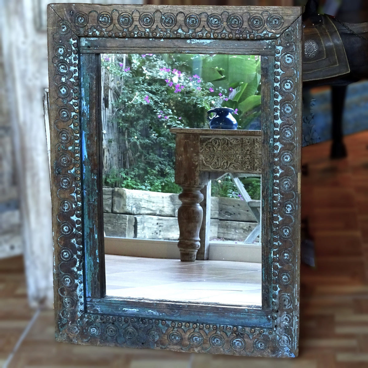 Vintage Antique Handmade Indian Home Decor Old Door Style Mirror Frame