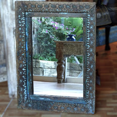 Vintage Antique Handmade Indian Home Decor Old Door Style Mirror Frame