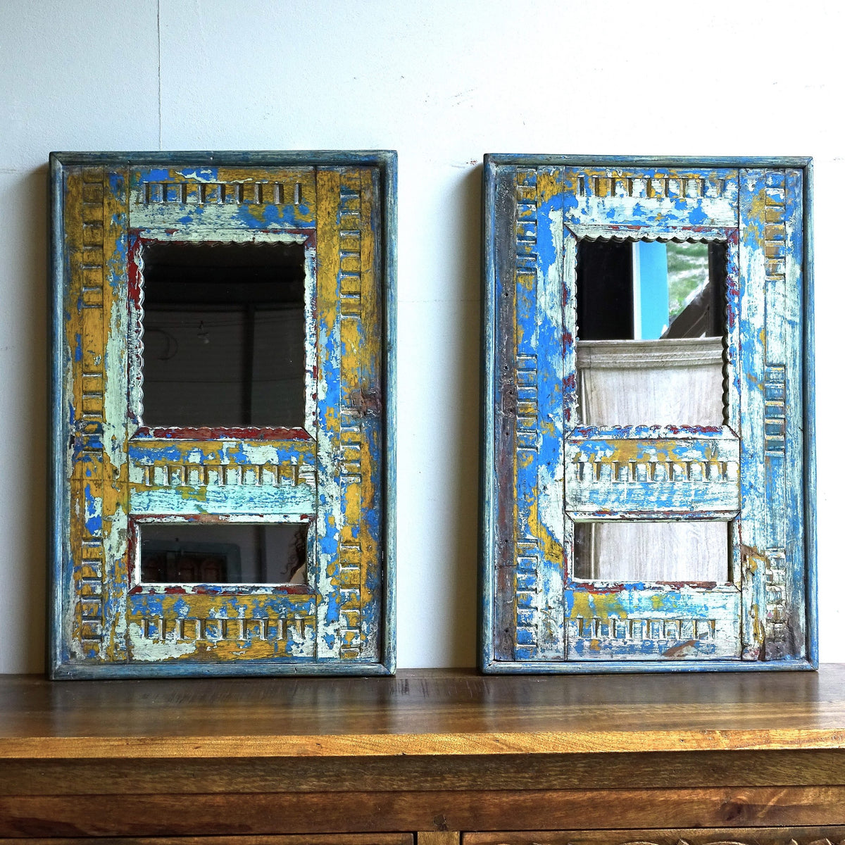 Vintage Antique Handmade Indian Home Decor Mirror Frames Set of 2