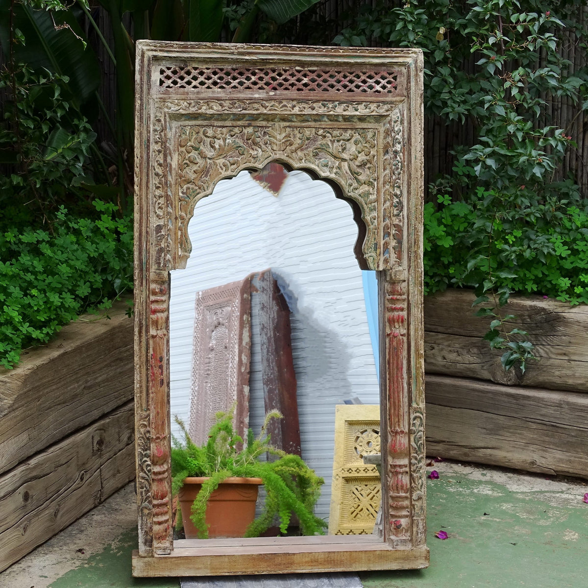 Carved Oasis Handmade Mehrab Style Mango Wood Mirror Frame