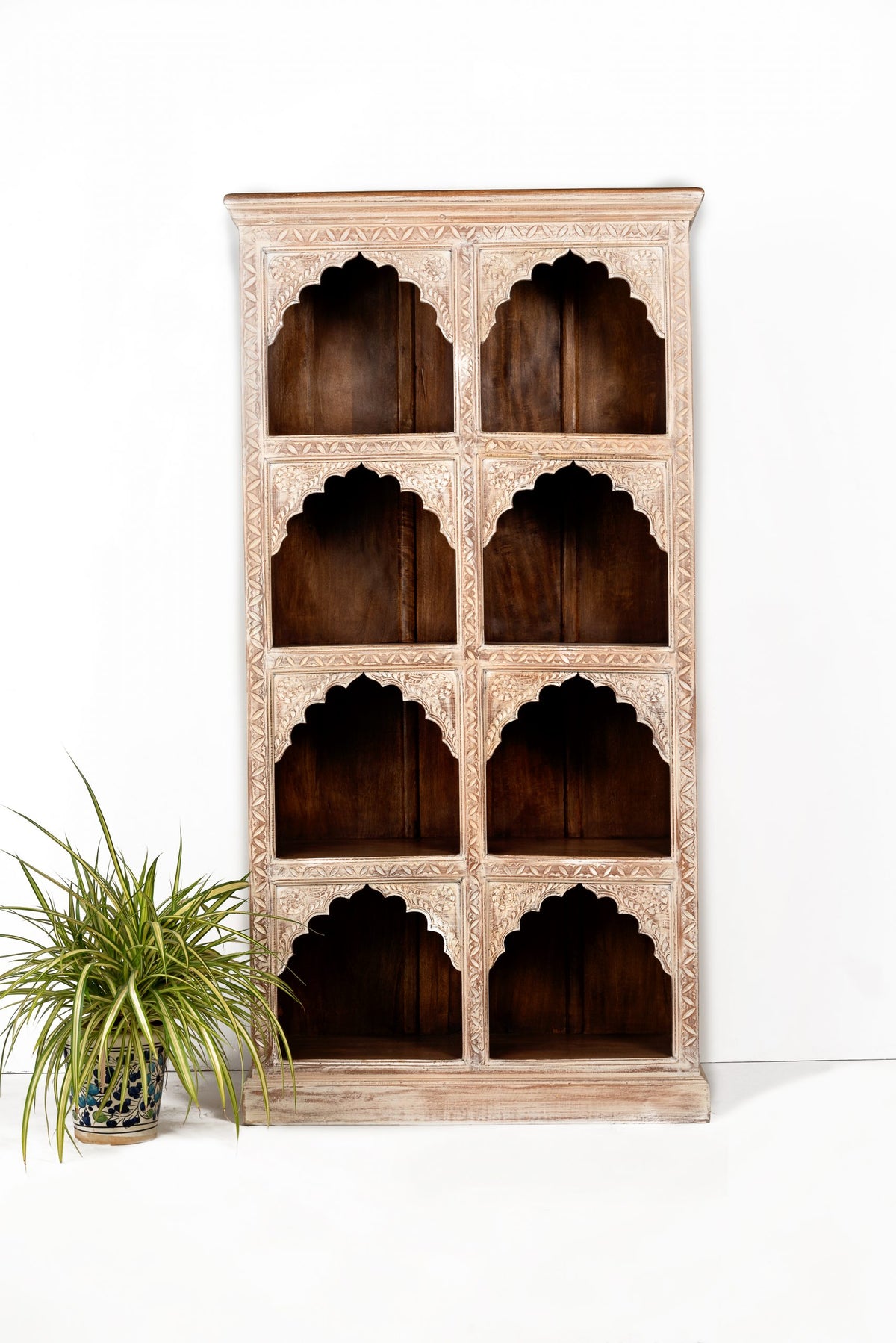 Rajasthan Handmade Indian Furniture Wooden Carved Arch Bookshelf