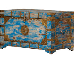 Indian Handmade Solid Wood Brass Fitted Coffee Table with Storage B6
