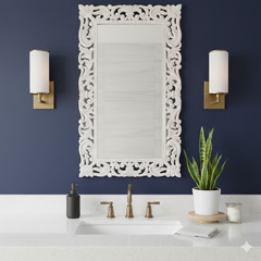 Handcrafted Floral Carved Solid Wood Indian Furniture Mirror Frame 34