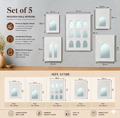 Handcrafted Wooden Wall Mirror Set – Rustic Moroccan Arch Mirror Frames | Boho Farmhouse Wall Decor (Set of 5)