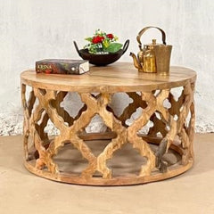 Bristol Hand Carved Indian Mango Wood Round Coffee Table Brown 45x75x75Cm