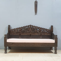 Hand carved Indian solid mango wood daybed 155cm
