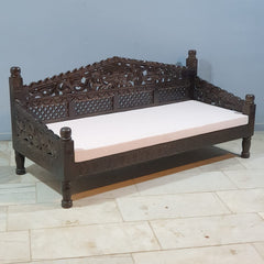 Hand carved mango wood daybed side view